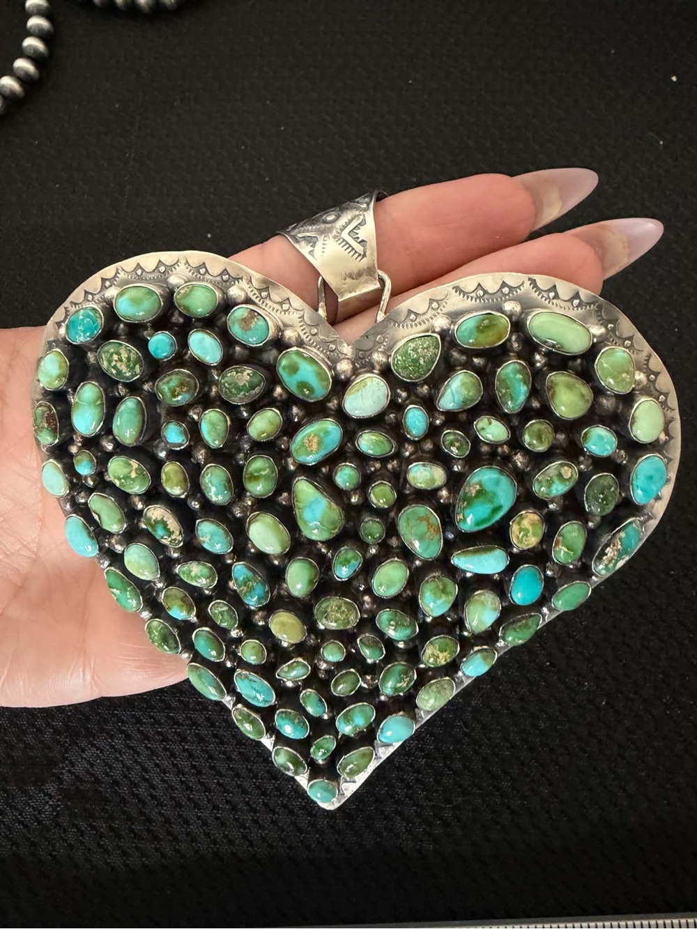 Navajo sterling silver sonoran turquoise heart pendant KY